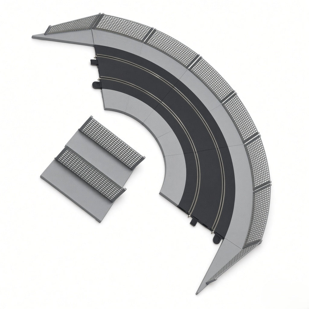 Scalextric R2 45° C8206 14pc Grey Shoulders + Mesh Fences + Clips