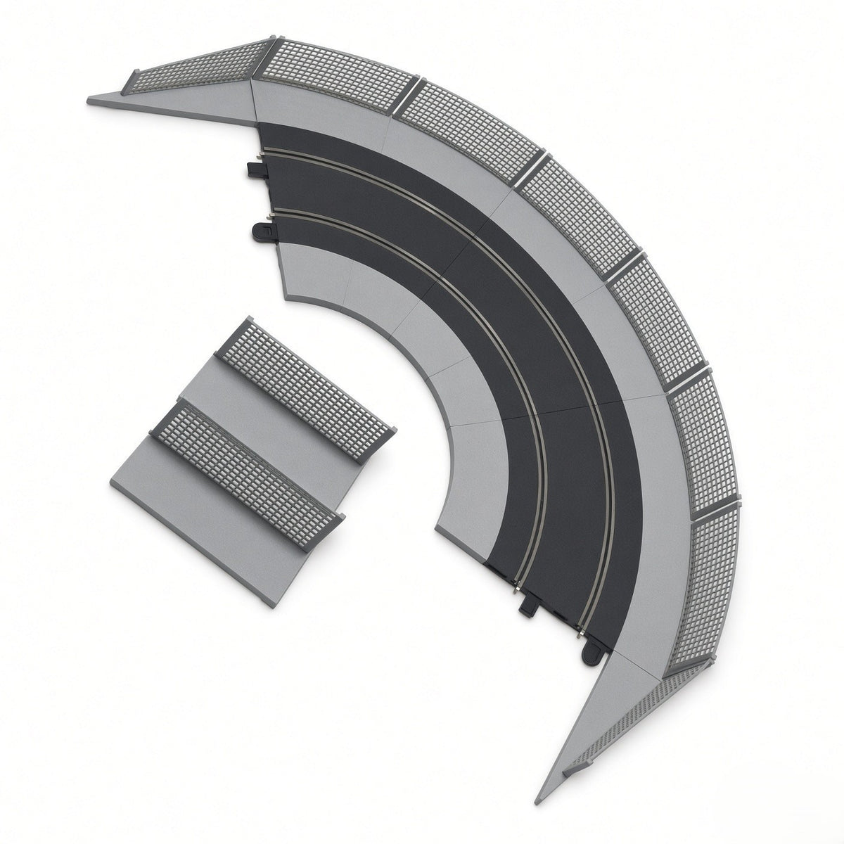 Scalextric R2 45° C8206 14pc Grey Shoulders + Mesh Fences + Clips